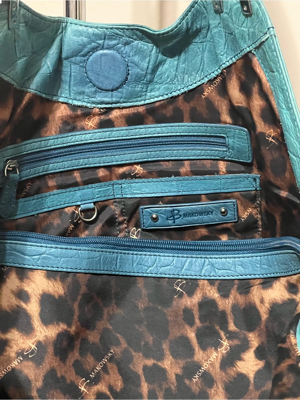B MAKOWSKY Double Strap Teal Blue Satchel Handbag - Picture 8 of 8